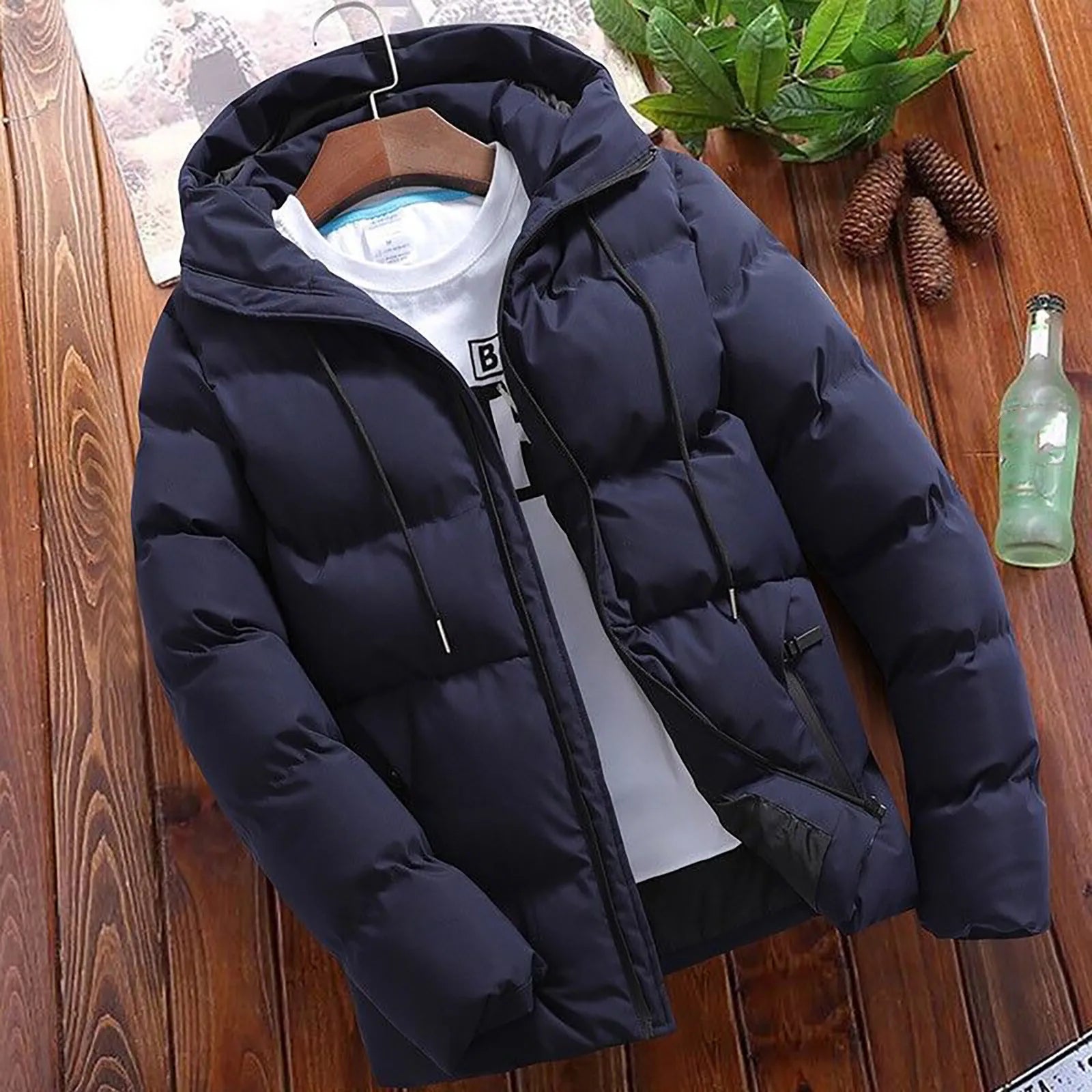 Men's Winter Parkas Versatile Solid Zipper Hooded