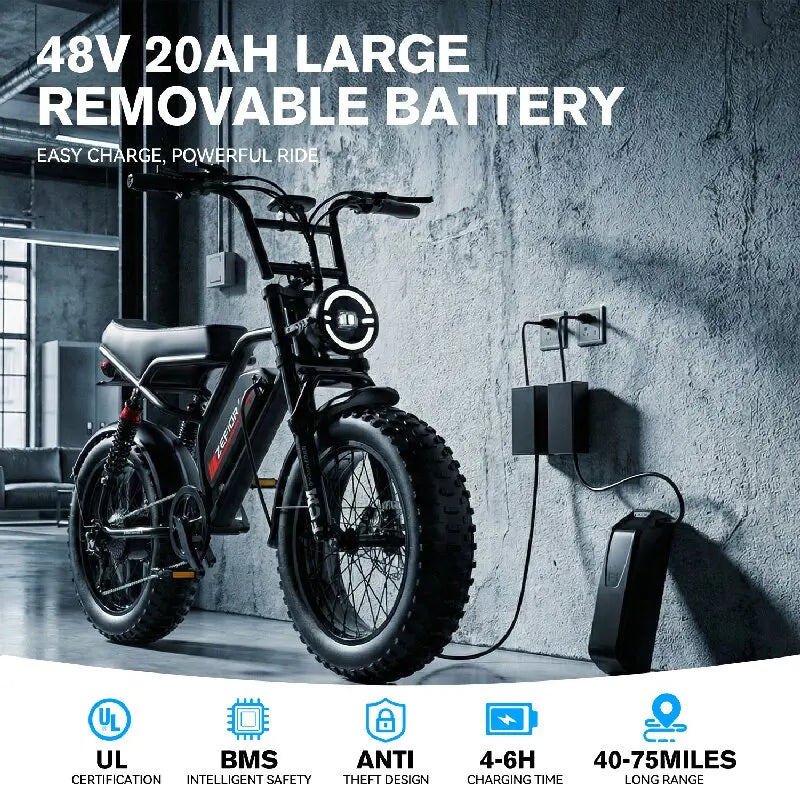 14 20 inch Electric fat bike 1000w 2000w 30-50MPH 30-60Miles Adjustable front brake seat,For Cycling Electric Bicycle