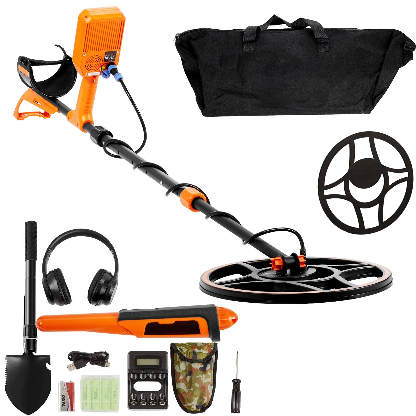 Rechargeable Metal Detector 12" IP68 Waterproof Coil 39-50 in Adjustable + LCD 7Modes