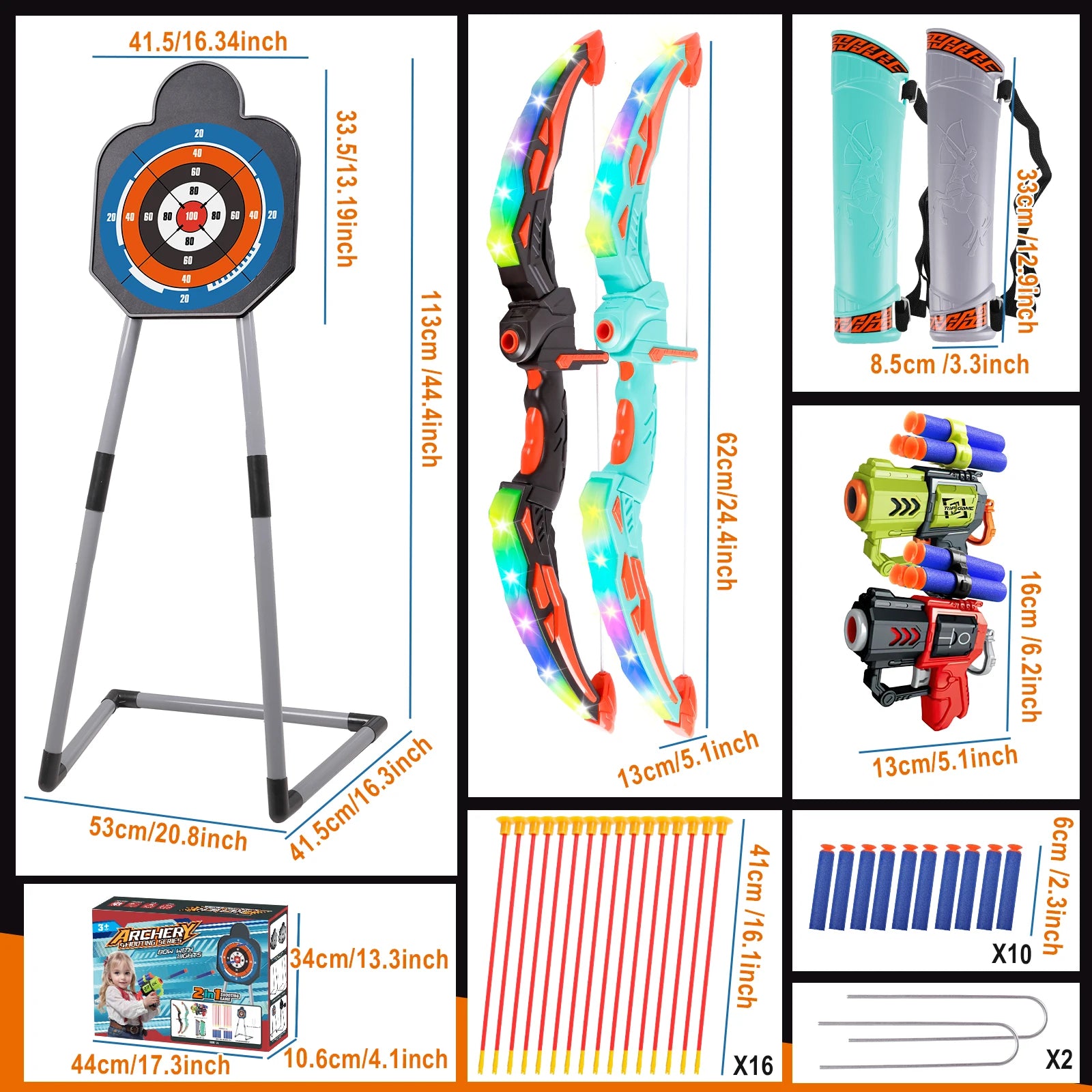2 Bow and Arrow Sets , 2 Foam Dart Guns