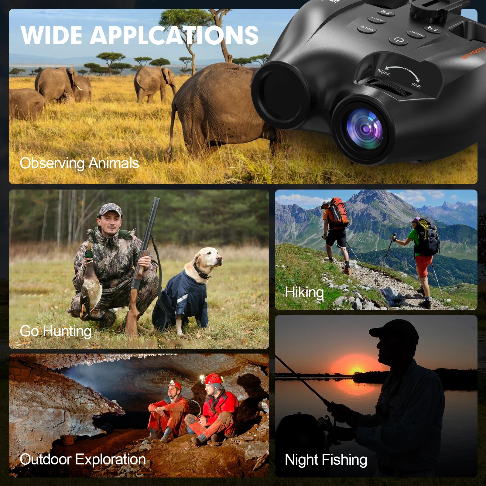 Night Vision Binoculars Featuring Adjustable Brightness 5x Zoom And 1080p