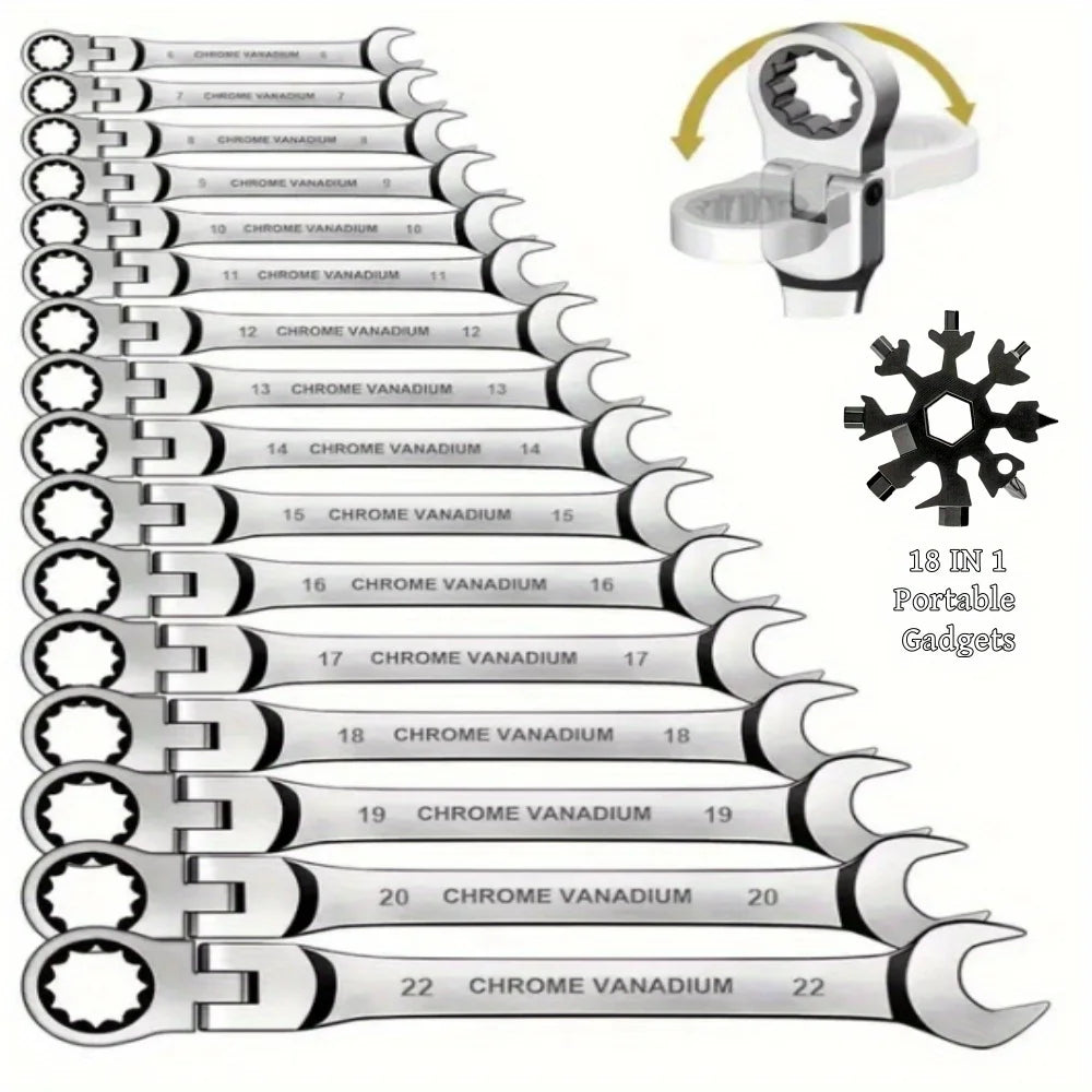 Flexible Ratcheting Combination Wrench Set,6-17mm Metric