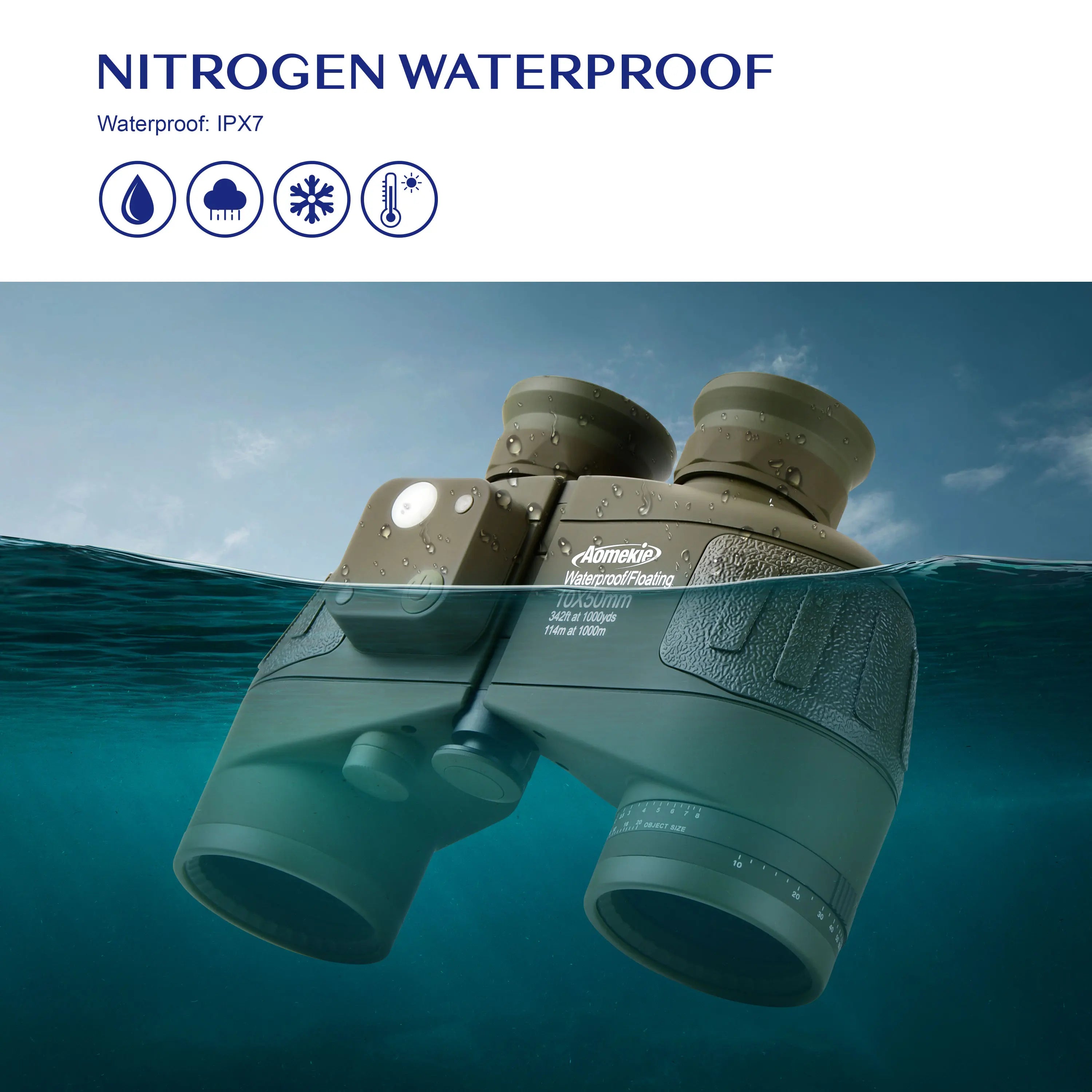 10X50 HD Marine Binoculars with Rangefinder Compass