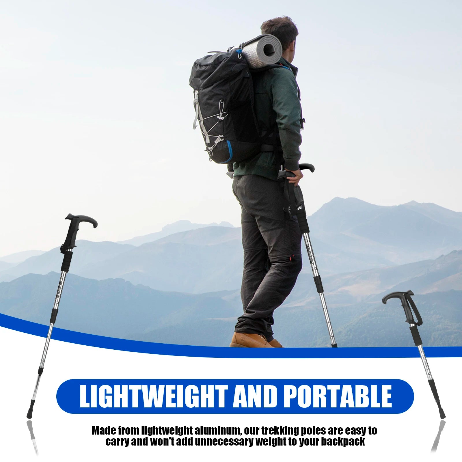 54-110cm Hiking Sticks Trekking Poles Mountaineering Telescopic Walking Stick