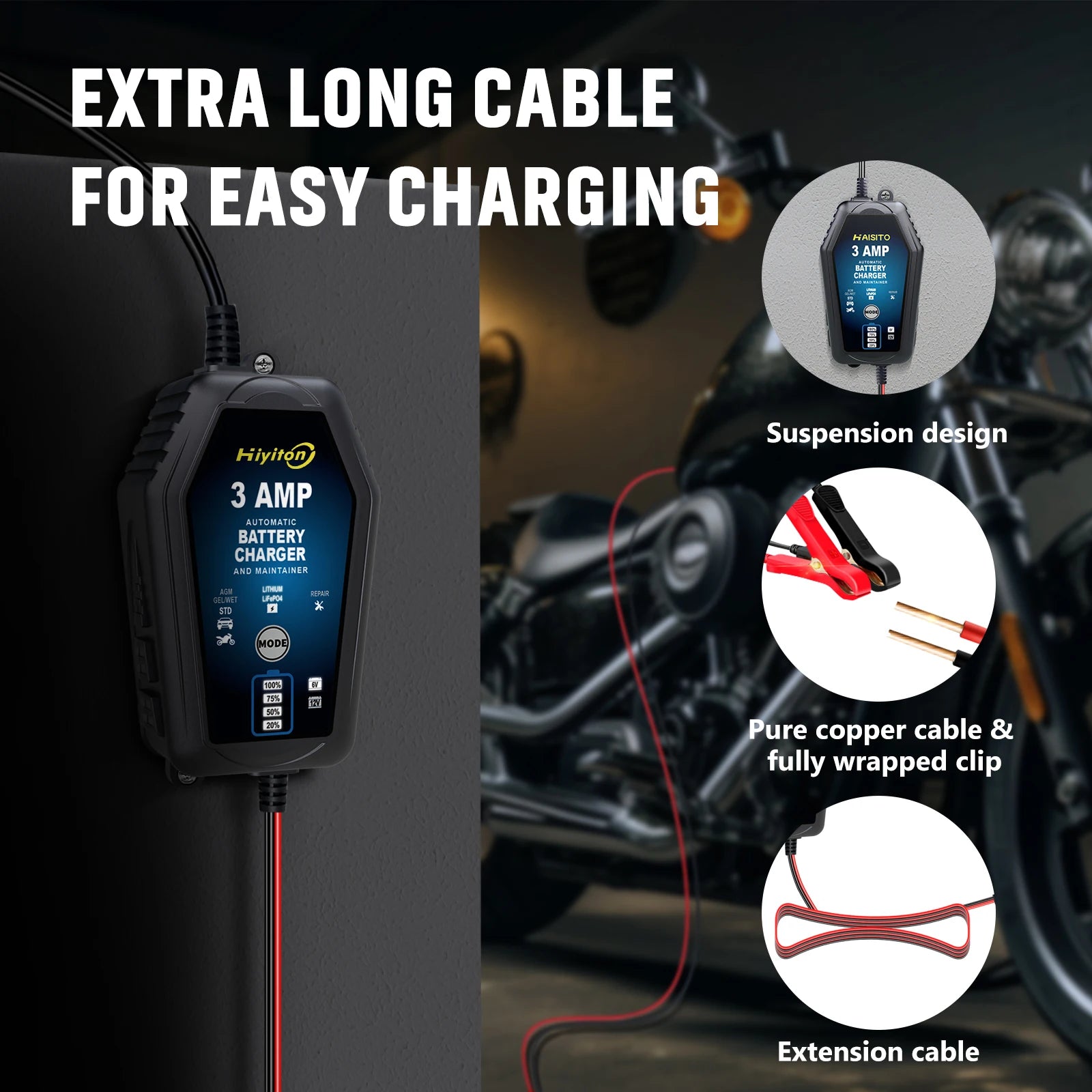 6V 12V 3000mA Car Smart Battery Charger