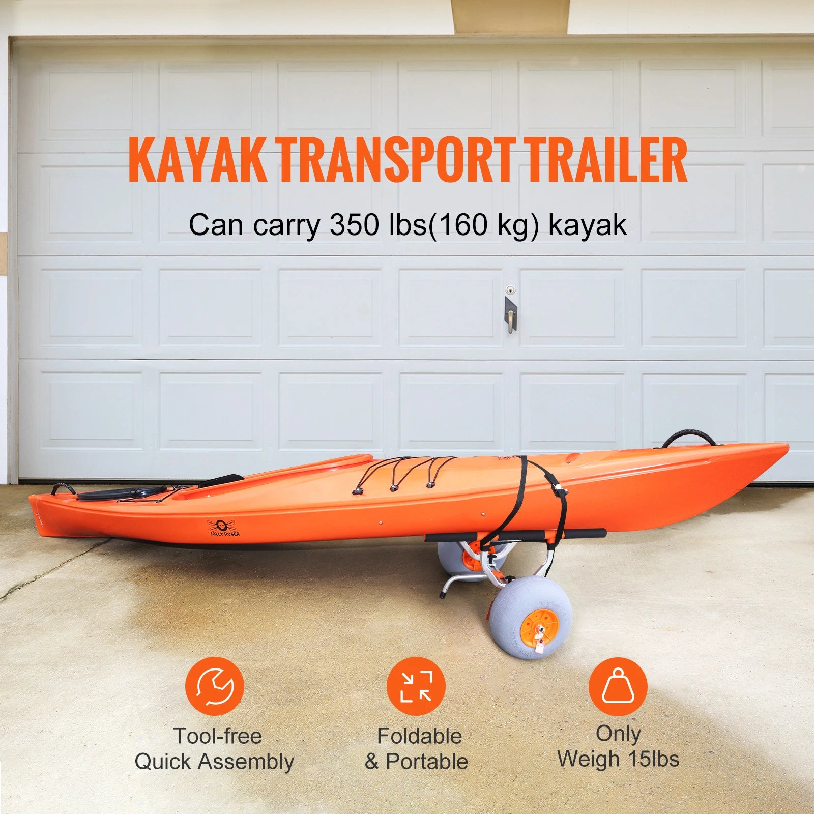 350lbs Kayak Trailer Cart Foldable Canoe, Kayak Trolley Cart with 12'' Tires
