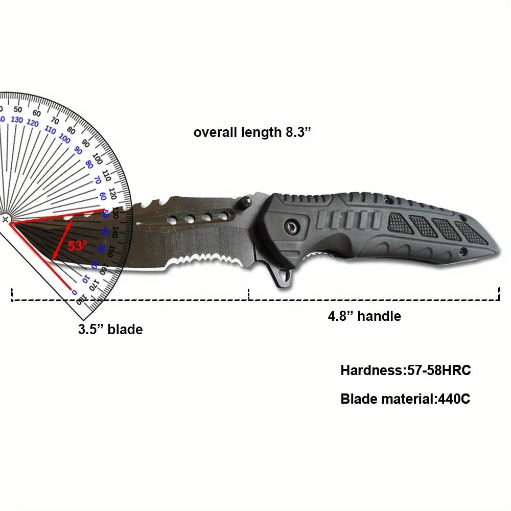 Tactical Folding Knife with Serrated Blade, Glass Breaker