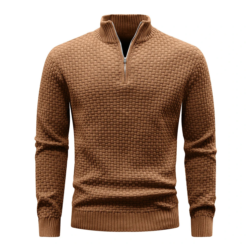 Men's Sweater  Polo Zip Pullover Cable Knit Mock Neck Turtleneck Top US Size