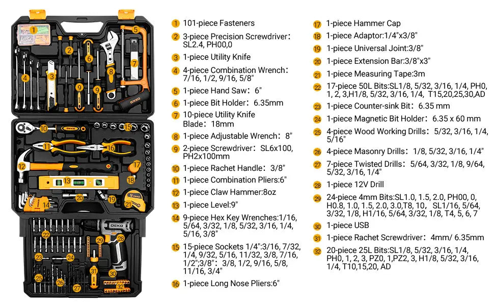 Mechanic Toolbox with 12V Power Cordless Drill