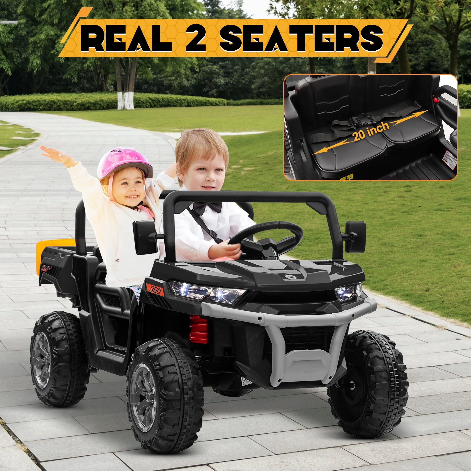 24V Ride on Dump Truck, 2 Seater Kids UTV Electric Car w/2.4G Remote Control, 4 Wheeler,