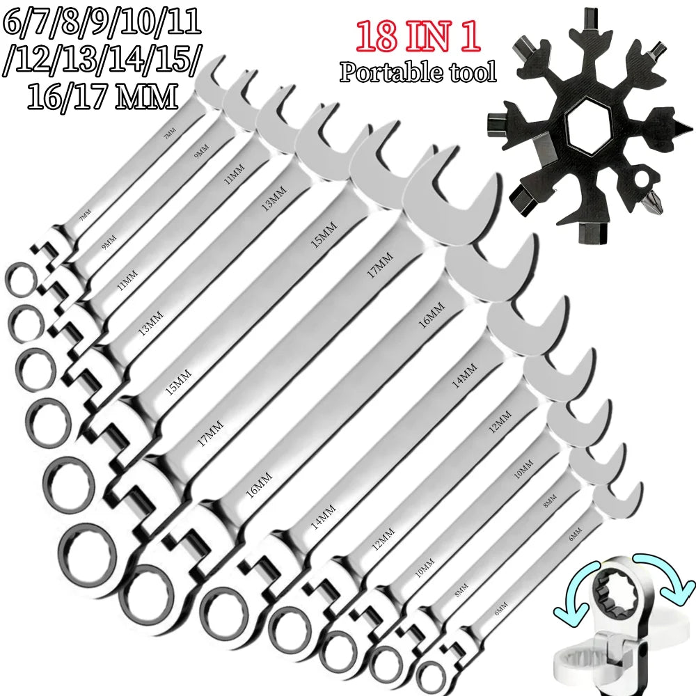Flexible Ratcheting Combination Wrench Set,6-17mm Metric
