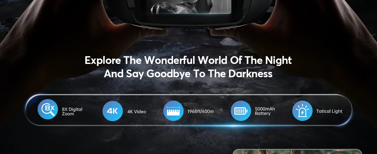 4K Night Vision Binoculars 32GB Infrared Night Vision Goggles 3” Large Screen 8X Digital Zoom Tactical Light for Camping Hunting