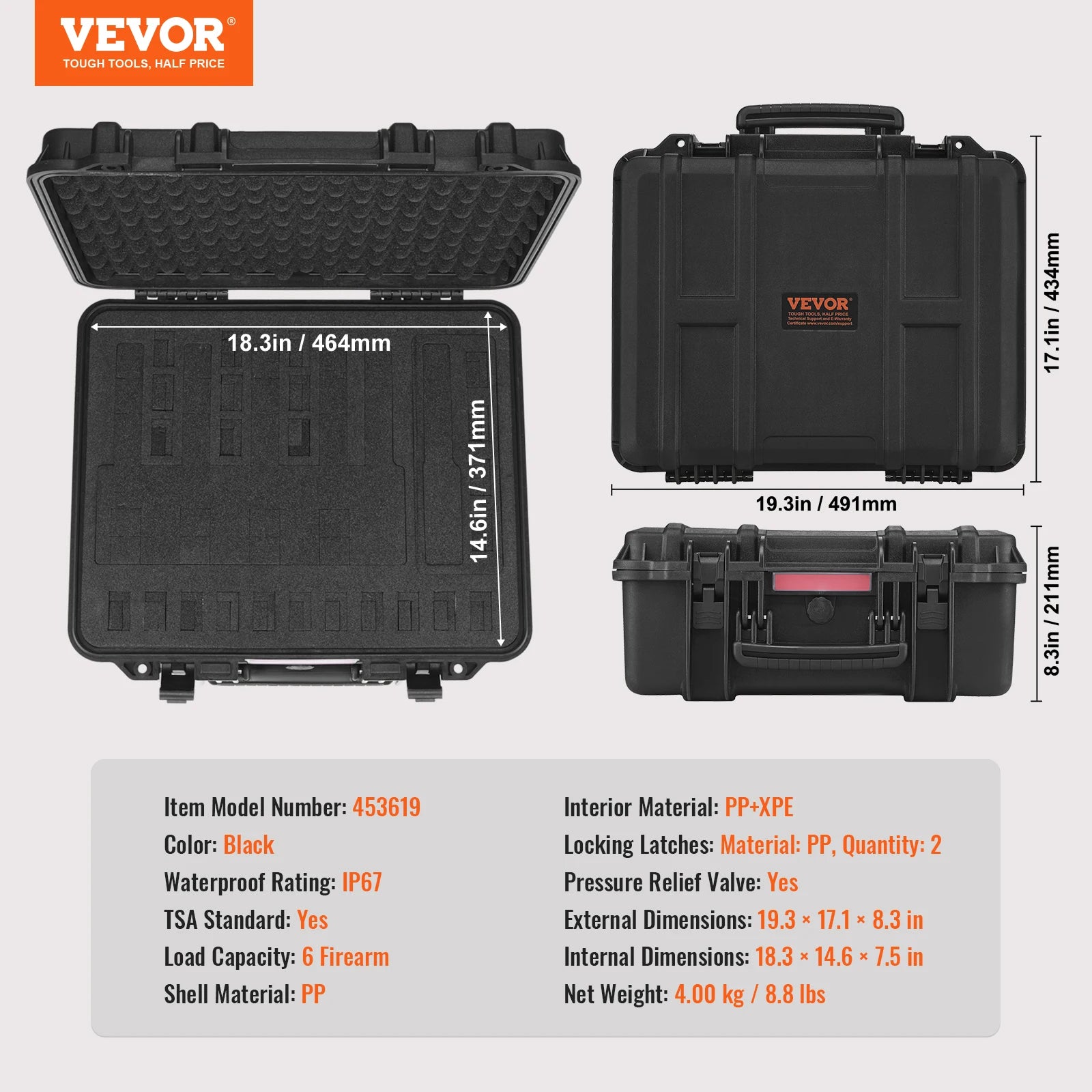 Hard Pistol Cases w/ Pre-cut PU Foam Lining  for 1/2/5/6 Pistol Lockable Pistol Case