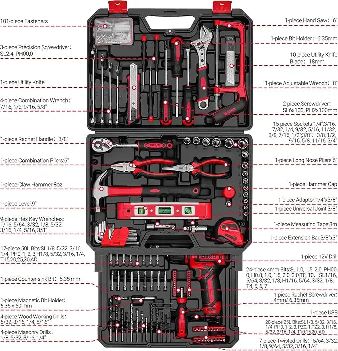 Mechanic Toolbox with 12V Power Cordless Drill