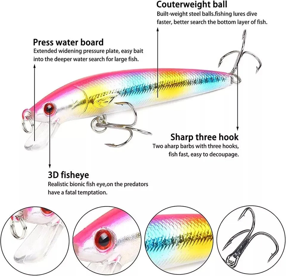 10PCS Minnow Fishing Lure Lifelike CrankBait Hard Bait for Freshwater Saltwater Fishing Carp Fishing Fishing Tackle