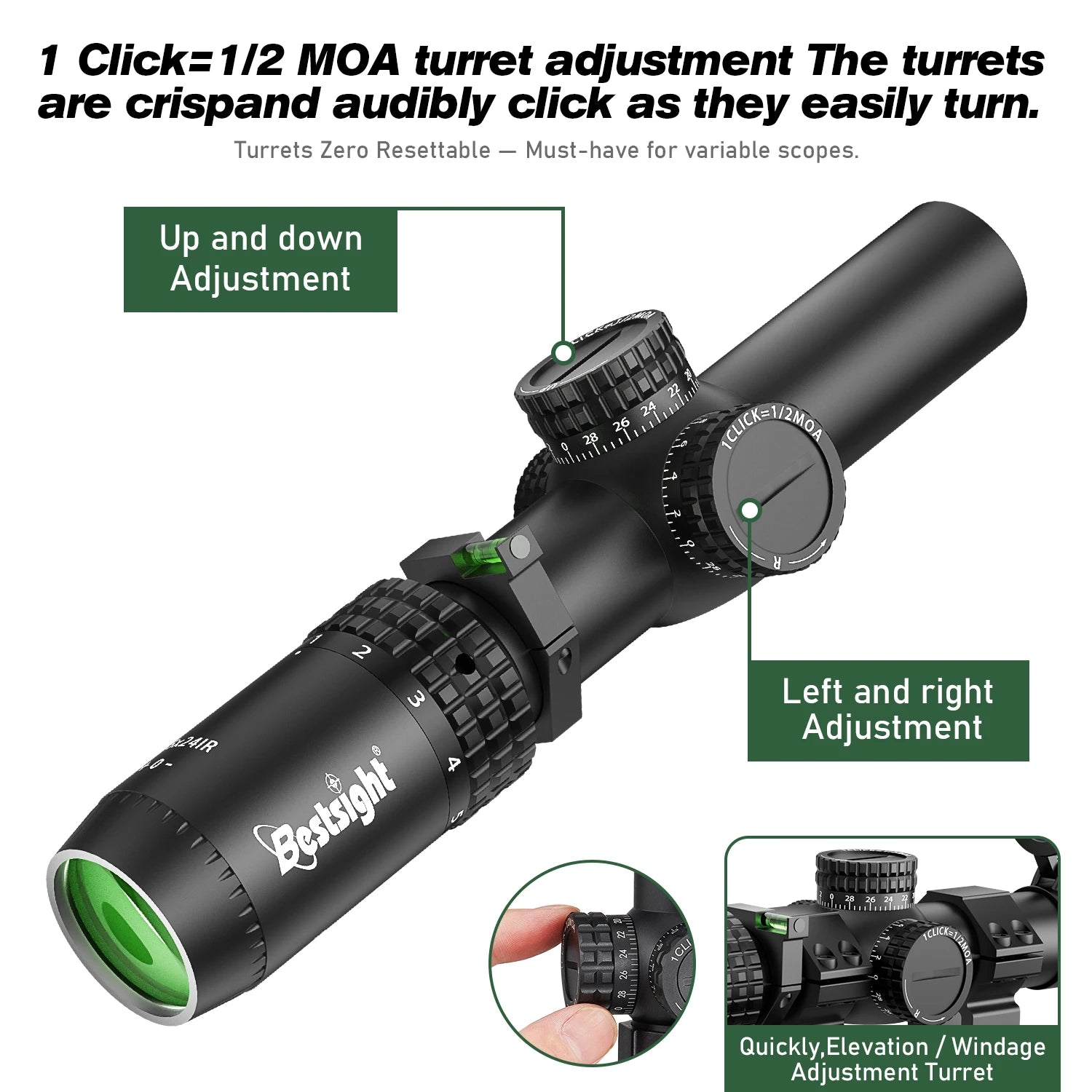 1-5X24 Tactical Optical Scope Red and Green Illuminated  Compact Scope Sight