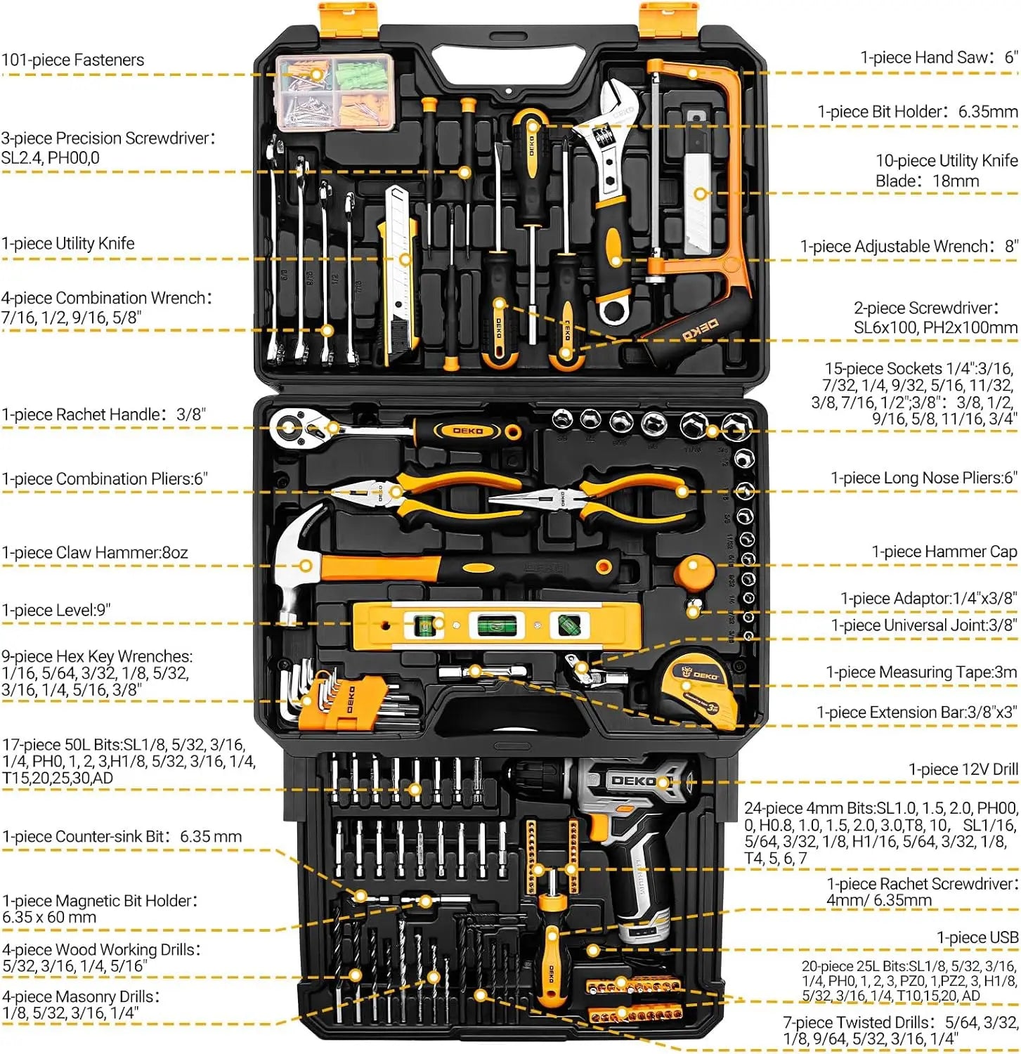 Mechanic Toolbox with 12V Power Cordless Drill