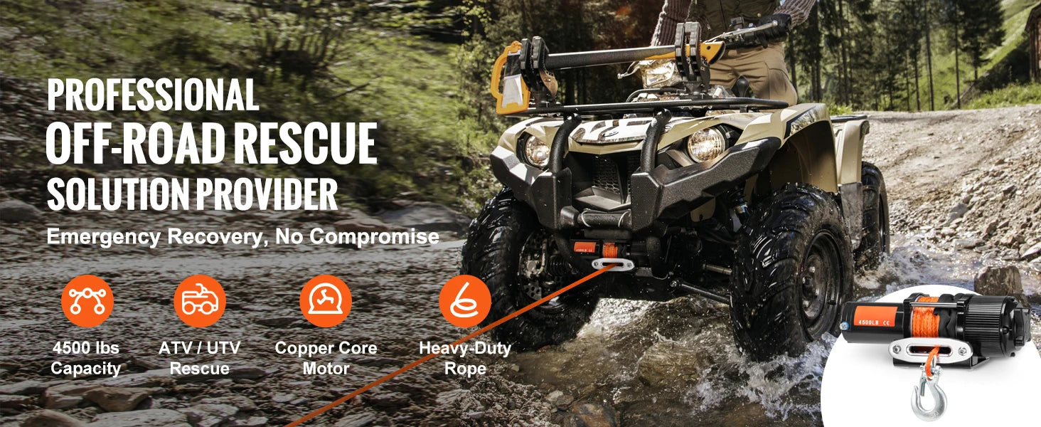 4500lbs ATV/UTV Electric Winch 12V with 39ft Synthetic Rope Wireless & Wired Remote Control