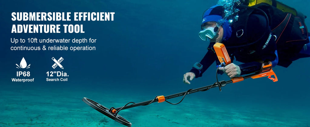 Rechargeable Metal Detector 12" IP68 Waterproof Coil 39-50 in Adjustable + LCD 7Modes