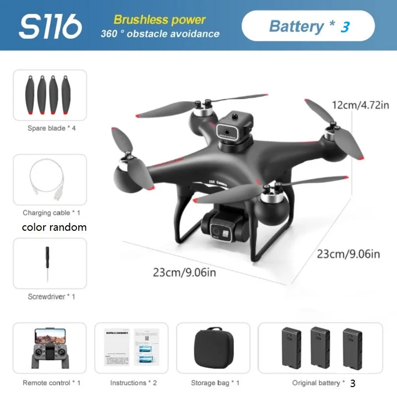 Drone  with 3 Batteries 8K Dual Camera Optical Flow Brushless 360°