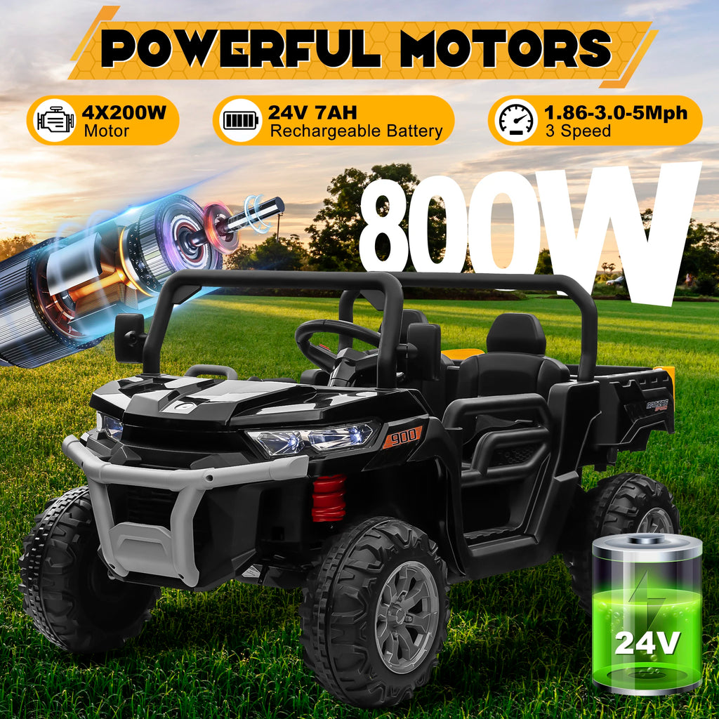 24V Ride on Dump Truck, 2 Seater Kids UTV Electric Car w/2.4G Remote Control, 4 Wheeler,