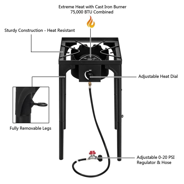 Outdoor Camp Stove High Pressure Propane Gas  (Single Burner 75000-BTU)