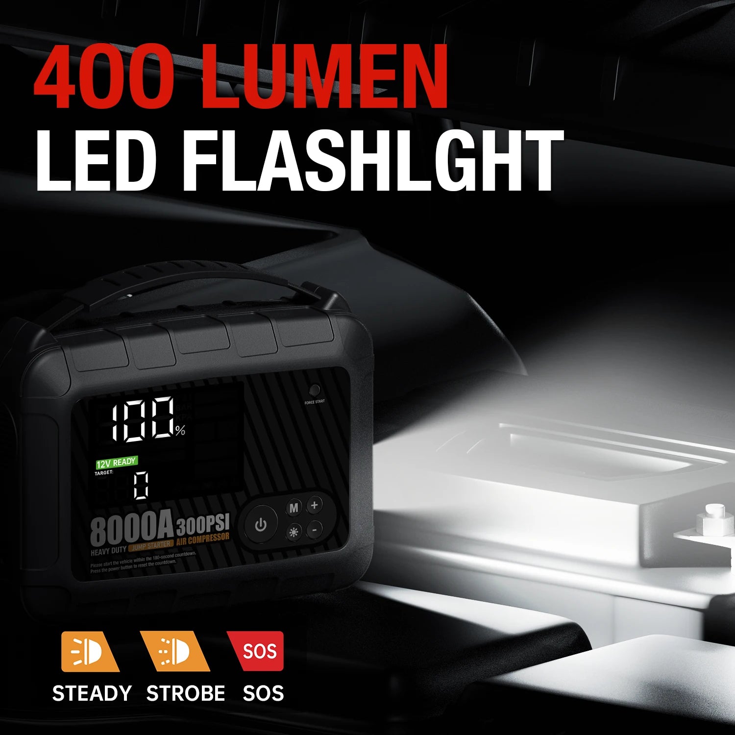 8000A Jump Starter 12V Car Battery Device, Portable Power Supply With Inflation Pump
