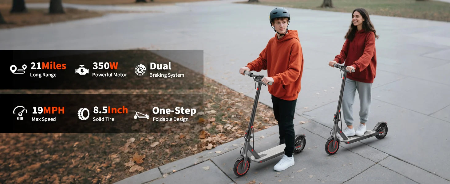 350W Electric Scooter 10.5Ah 19mph Max Speed 21miles Max Range Foldable E-Scooter for Adult