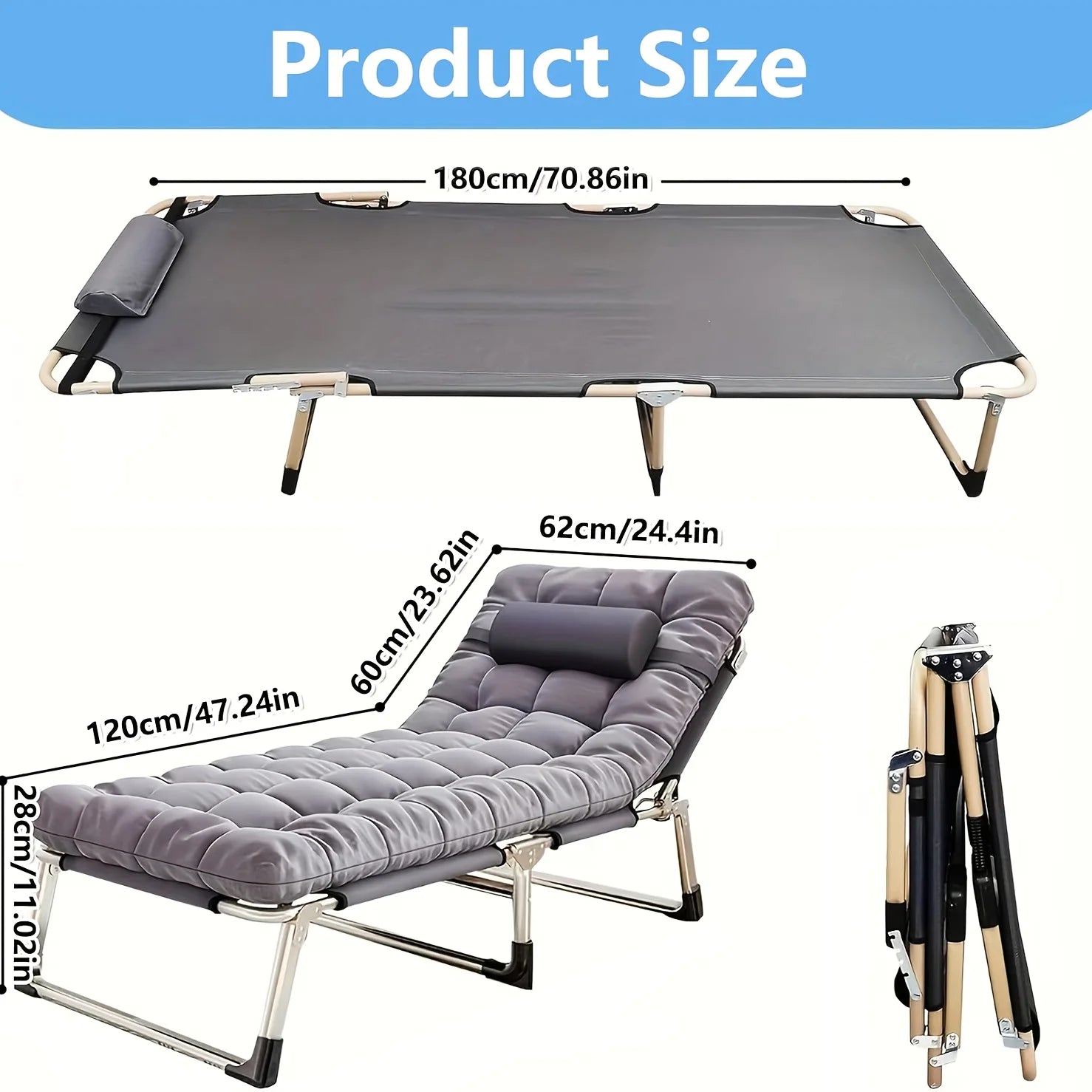 8ft/10ft /600 lbs Heavy Duty Folding Bed, Camping Bed