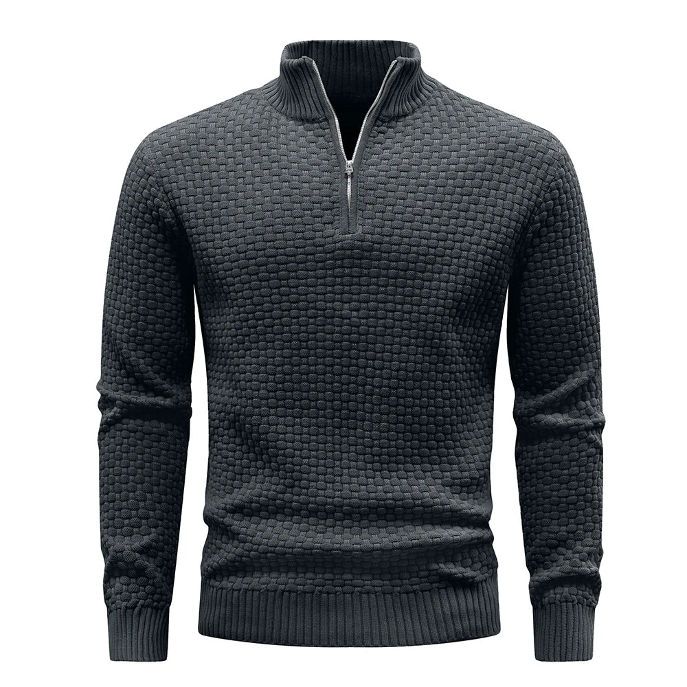 Men's Sweater  Polo Zip Pullover Cable Knit Mock Neck Turtleneck Top US Size