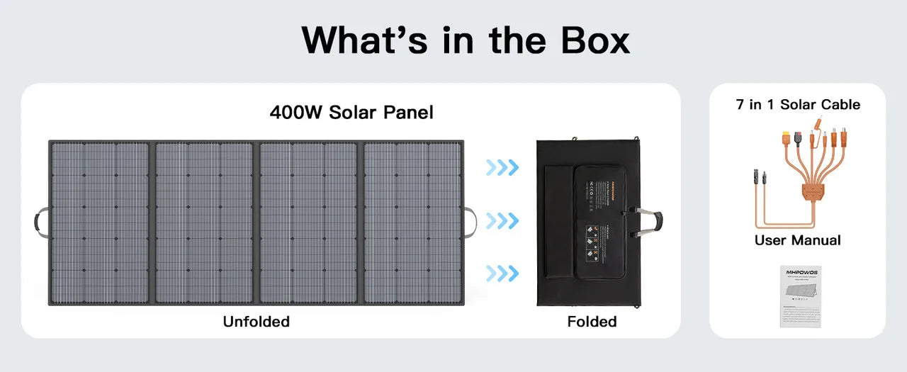 MHPOWOS 400W Portable Solar Panel, Lightweight Foldable Solar Panels with an Adjustable Kickstand, IP67 Waterproof Solar Charger