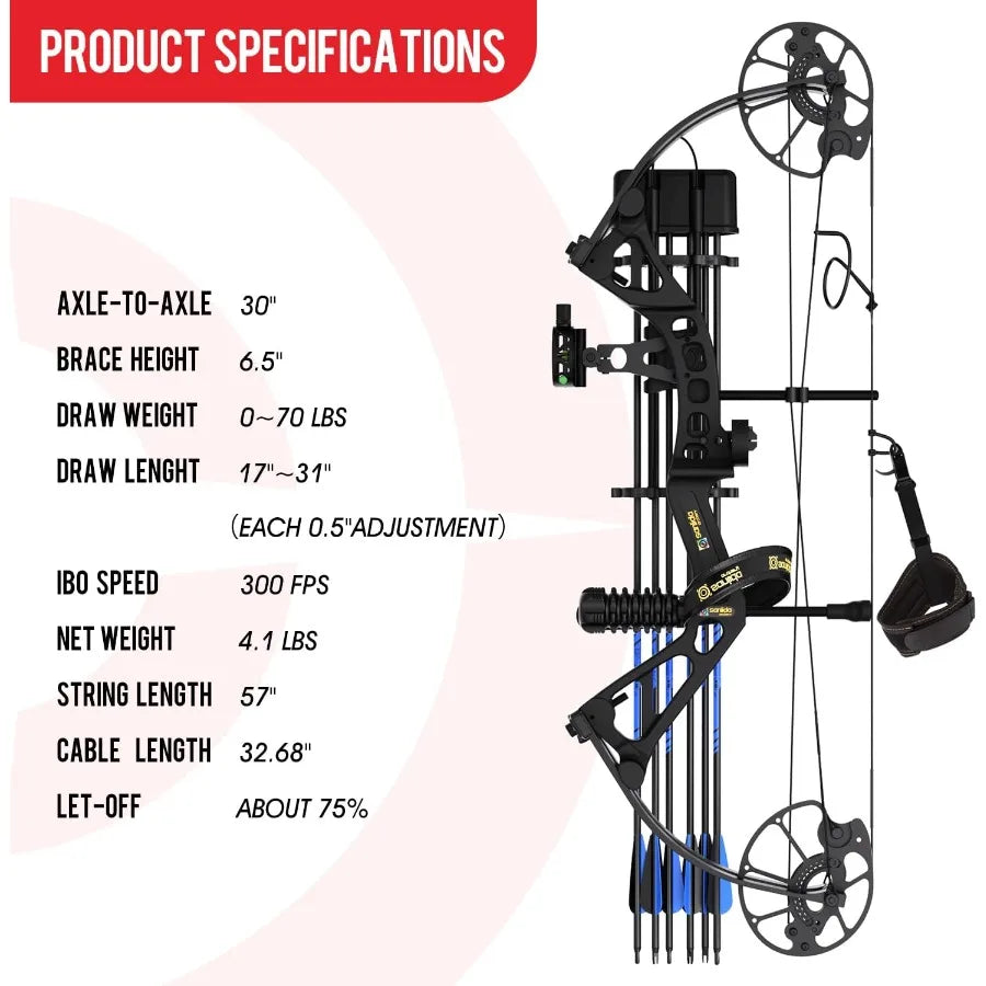 Hunting  Compound Bow Package 0-70 Lbs Draw Weight