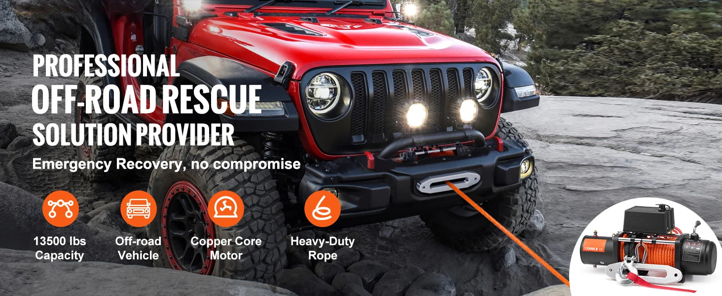 13500lbs Electric Winch Truck Winch with 80ft Synthetic Rope Wireless & Wired Remote Control