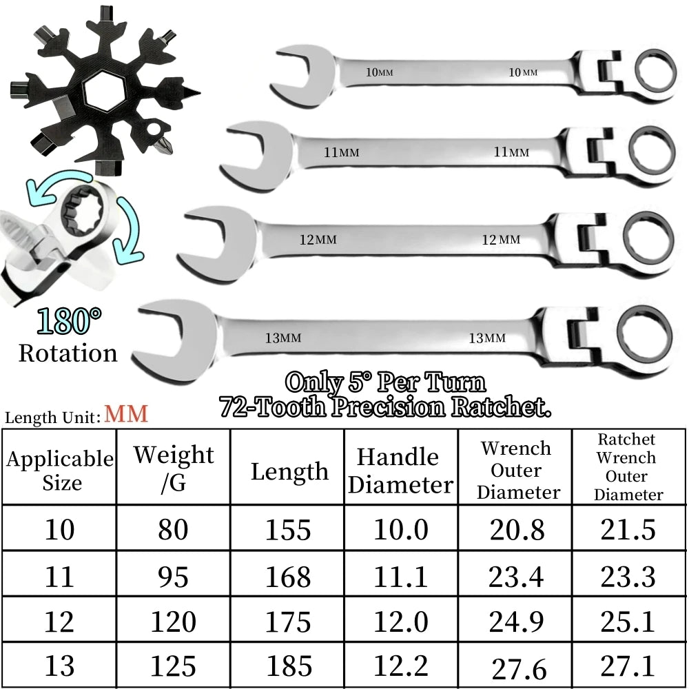 Flexible Ratcheting Combination Wrench Set,6-17mm Metric