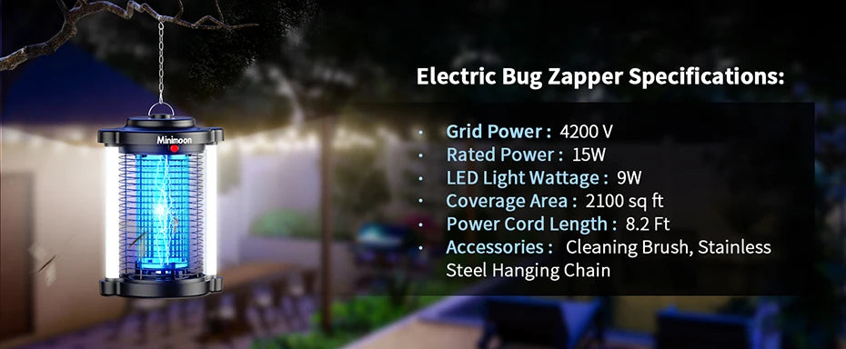 Bug Zapper Outdoor Mosquito Zapper with Dual LED Light 4200V Fly Zapper 15W Electric