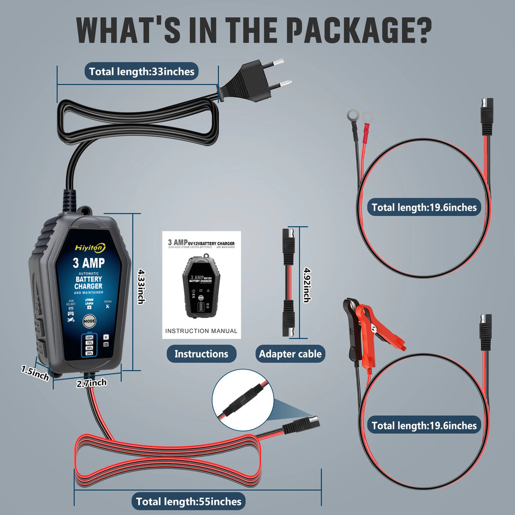 6V 12V 3000mA Car Smart Battery Charger