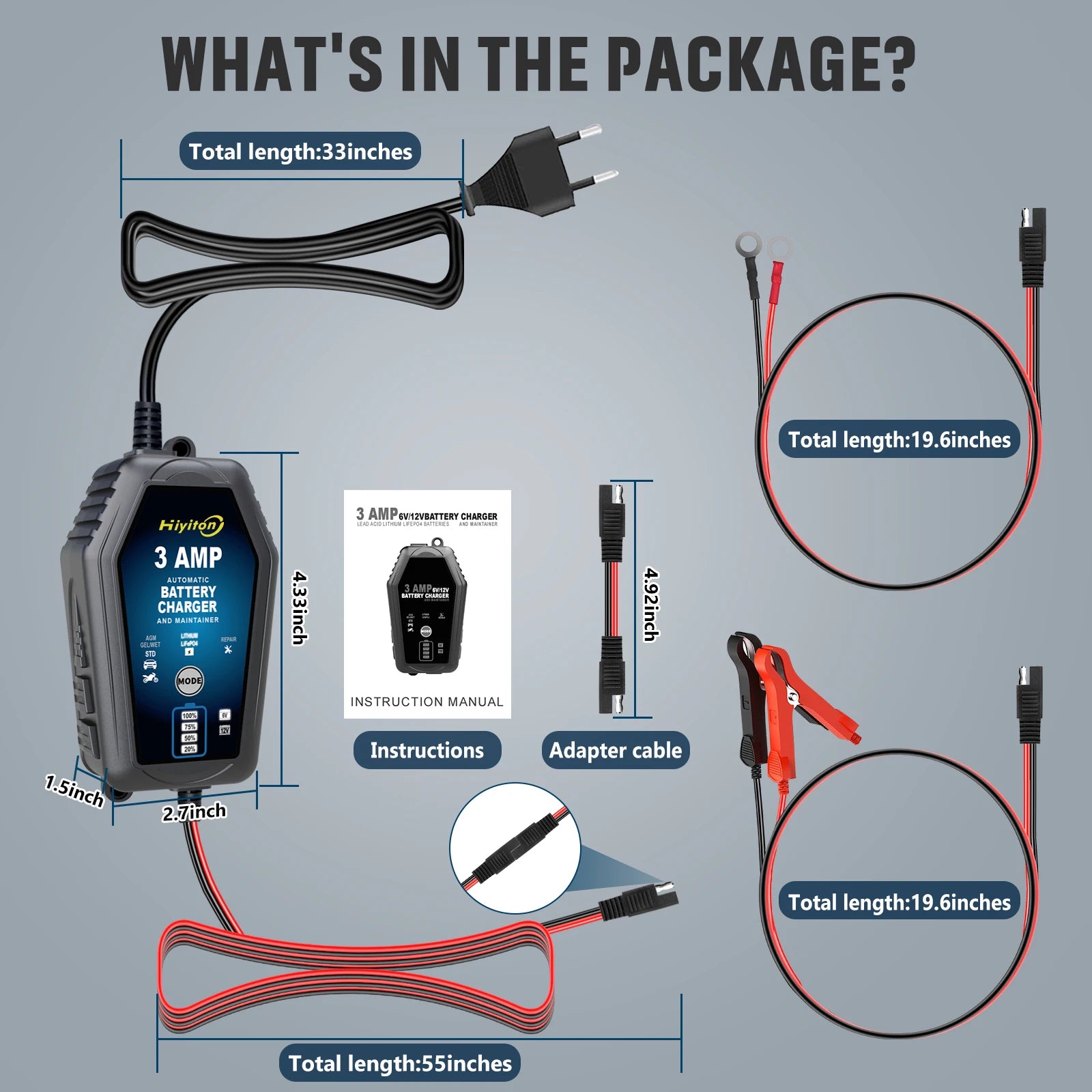 6V 12V 3000mA Car Smart Battery Charger