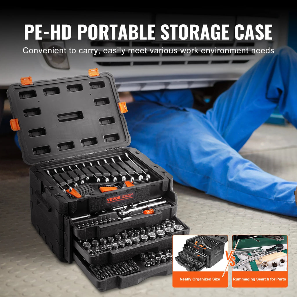 Mechanics Tool Set and Socket Set 1/4" 3/8" 1/2" Drive Deep Standard Sockets 450 Pcs