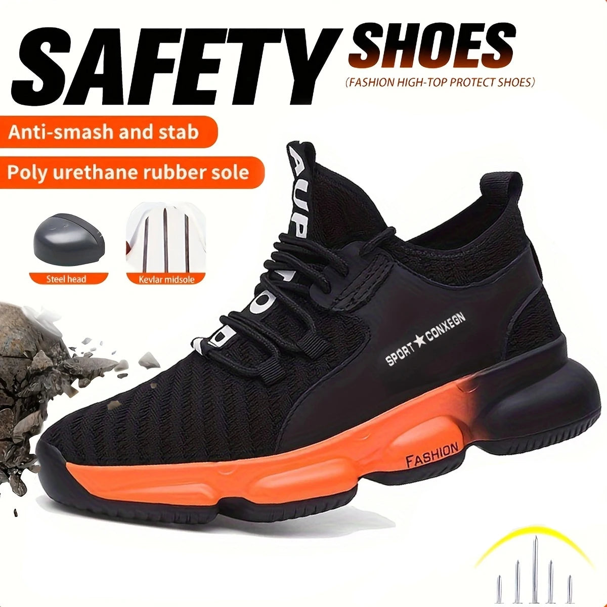 Anti-smash, anti-puncture, breathable, comfortable safety shoes