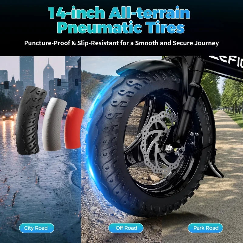 14 20 inch Electric fat bike 1000w 2000w 30-50MPH 30-60Miles Adjustable front brake seat,For Cycling Electric Bicycle