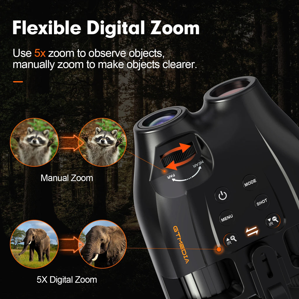 Night Vision Binoculars Featuring Adjustable Brightness 5x Zoom And 1080p