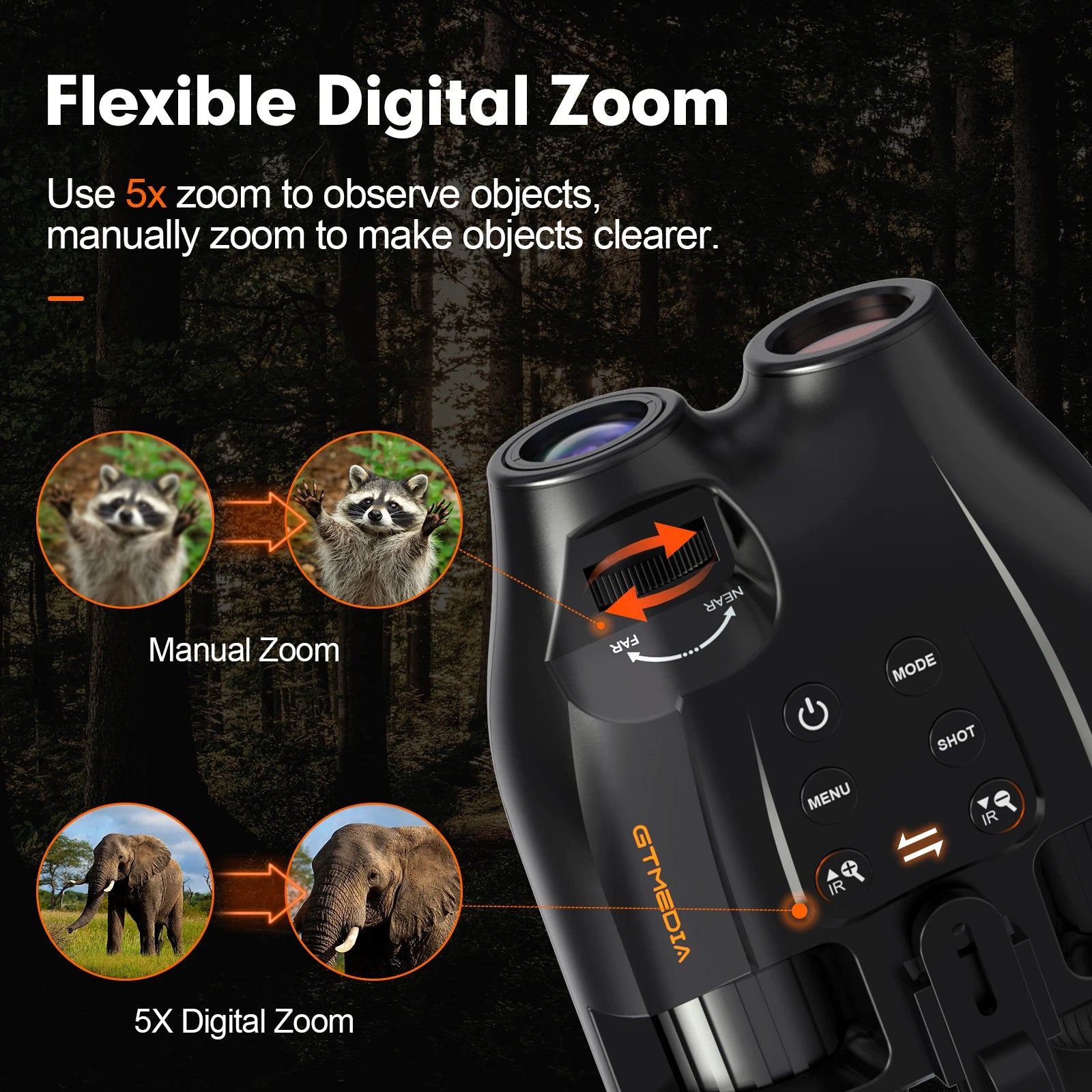 Night Vision Binoculars Featuring Adjustable Brightness 5x Zoom And 1080p