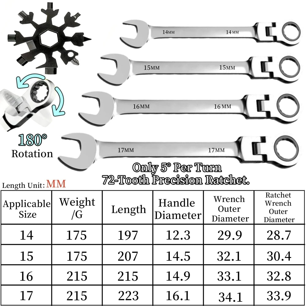 Flexible Ratcheting Combination Wrench Set,6-17mm Metric