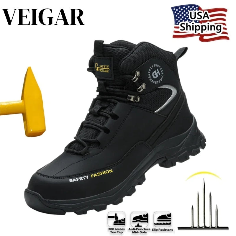 Men Steel Toe Work Shoes Anti-smash Anti-puncture