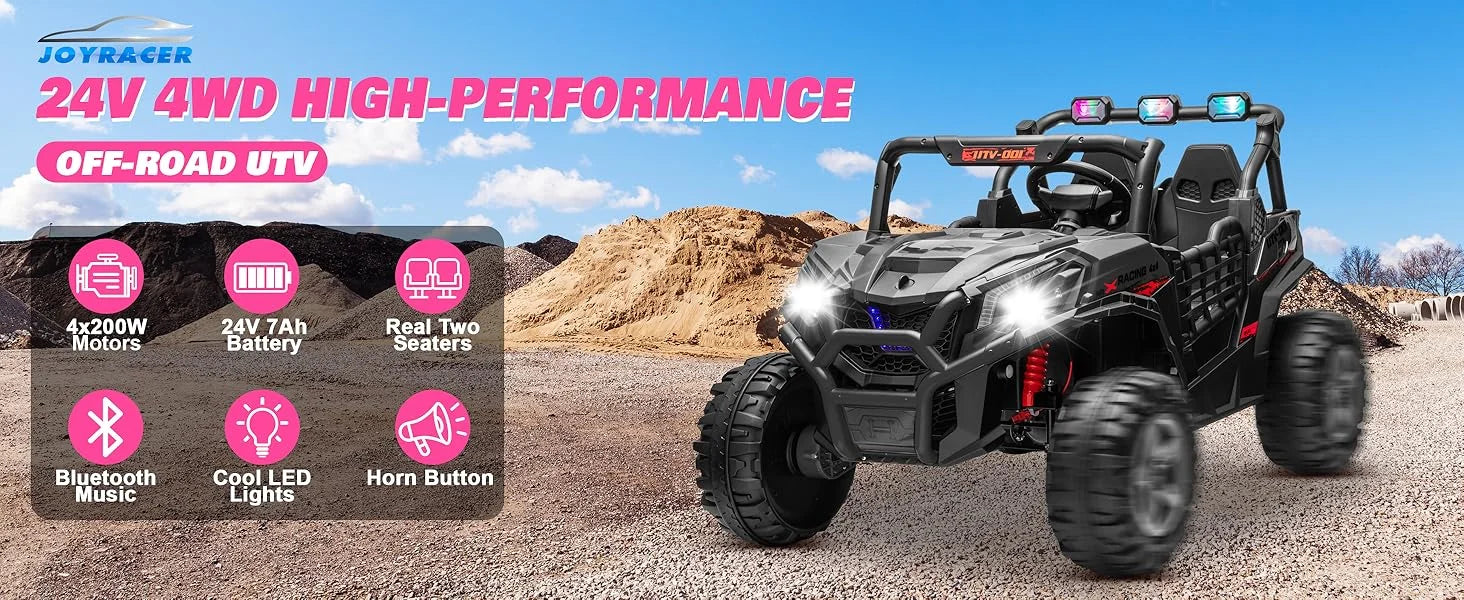 24V XL 2 Seater Ride on Toys Car, 2WD/4WD Switchable Off-Road  Battery Power, 3-Speed Remote Control