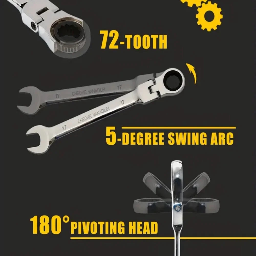 Flexible Ratcheting Combination Wrench Set,6-17mm Metric
