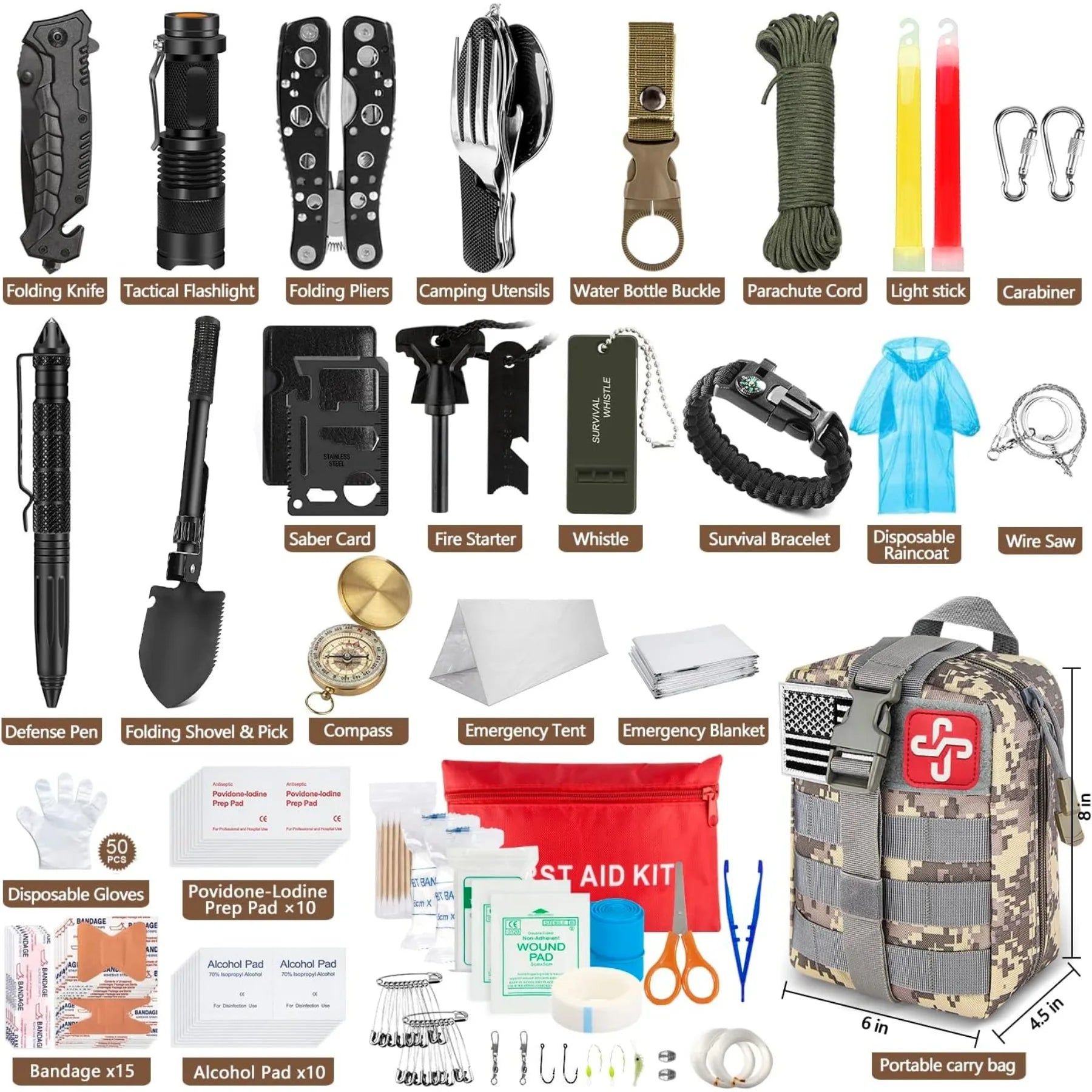238Pcs Emergency Survival Kit, Professional Survival Gear Tool
