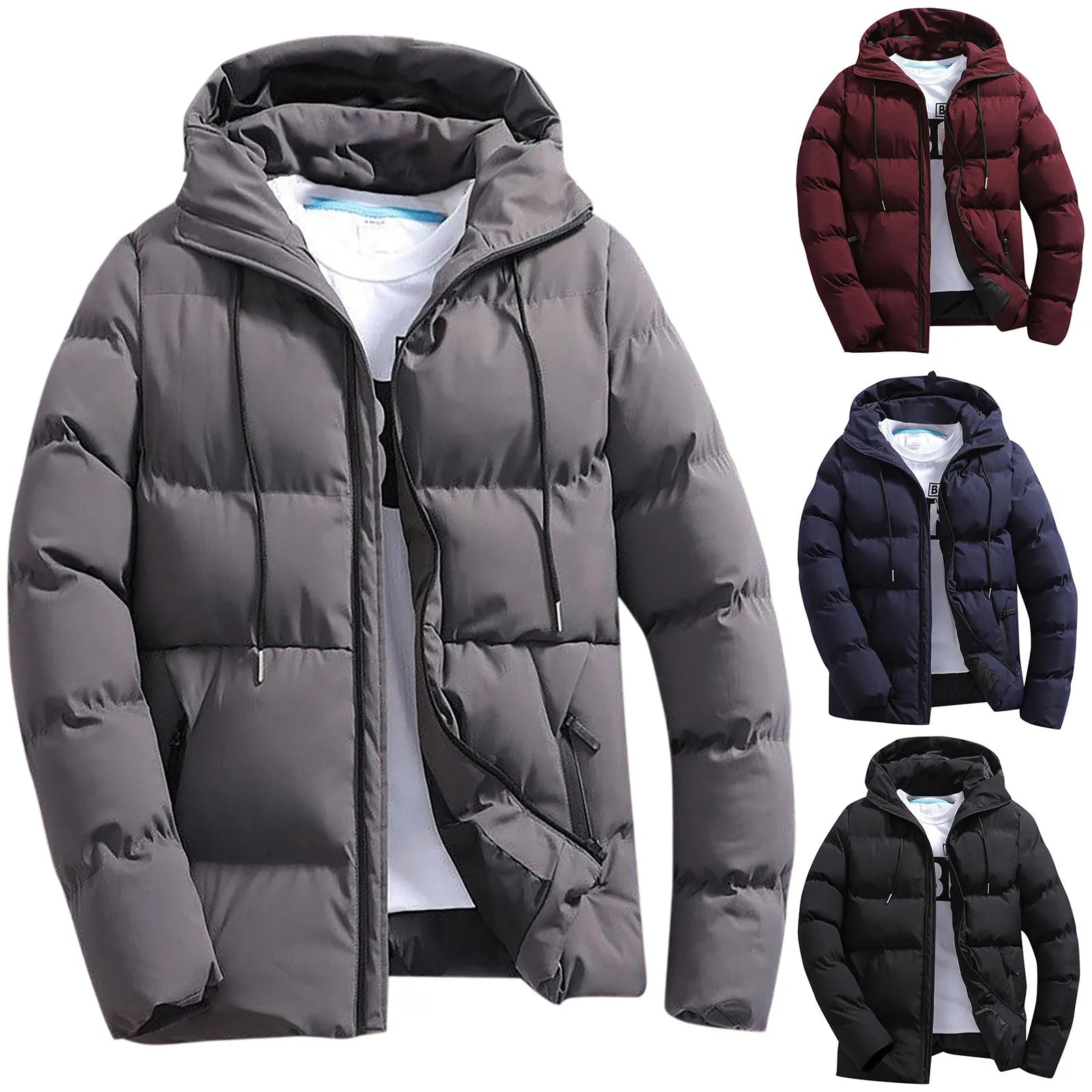 Men's Winter Parkas Versatile Solid Zipper Hooded