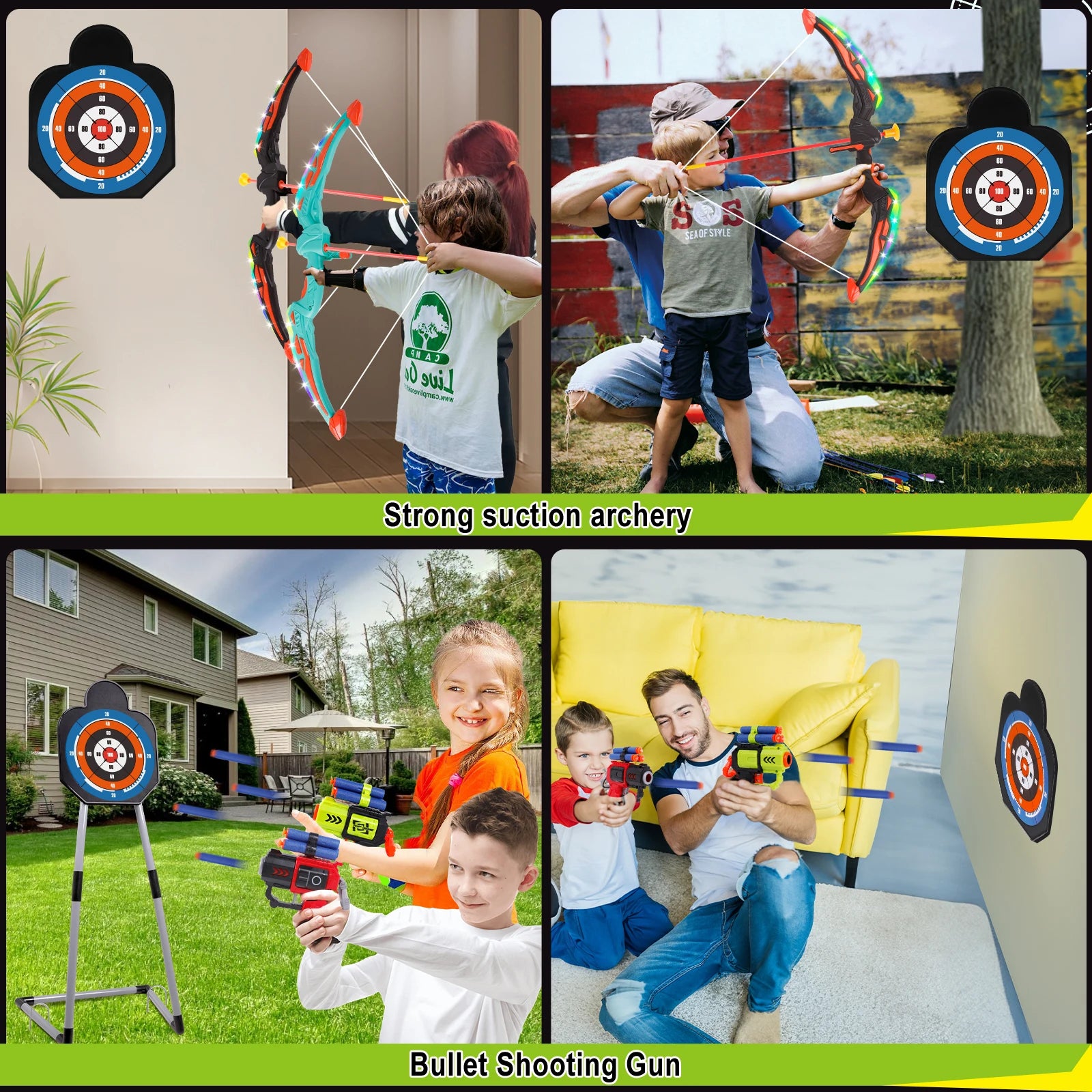 2 Bow and Arrow Sets , 2 Foam Dart Guns