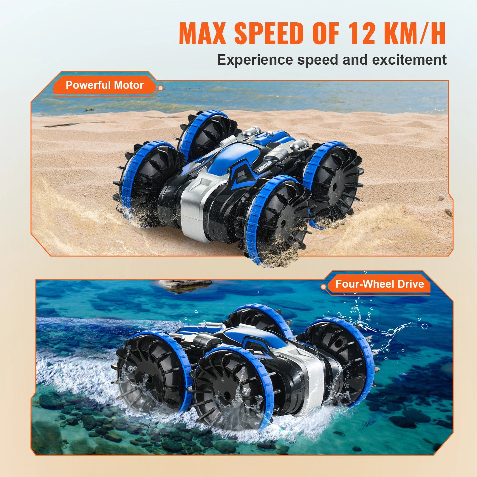 Amphibious RC Car Boat 2.4GHz 12 km/h Electric Remote Control 360°
